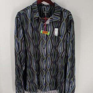 Houston White Long Sleeve Abstract Rayon Button-Up Shirt Multicolor Size 2XL